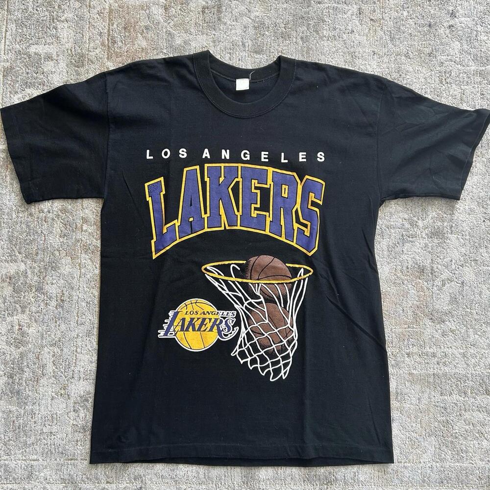90S Los Angeles Lakers Black T Shirt Size L